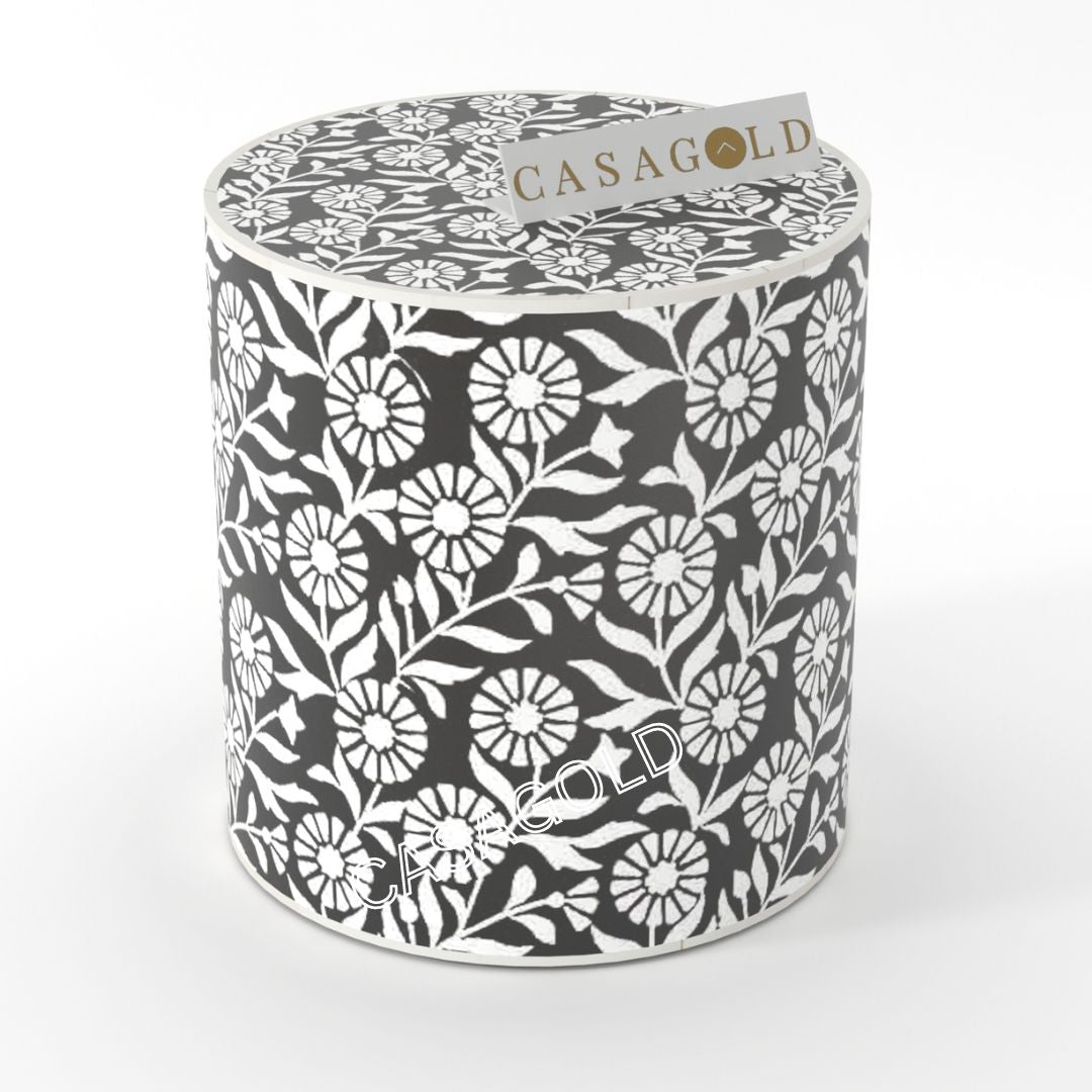 Neutral Tone Drum Inlay Side Table