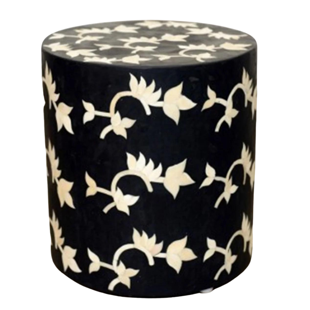 "Drum inlay side table with frosted finish for modern decor"
