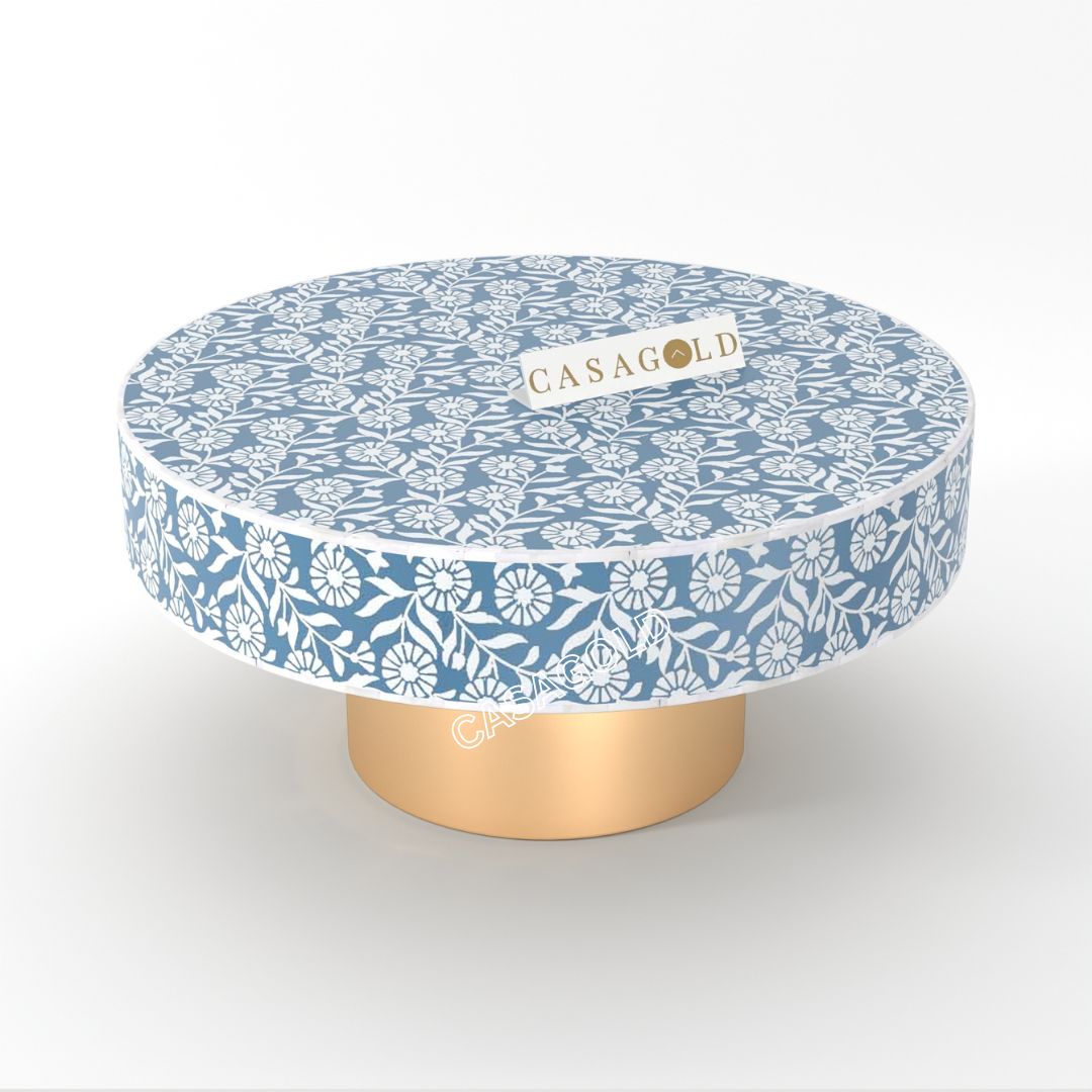 Durable round coffee table with inlay finish