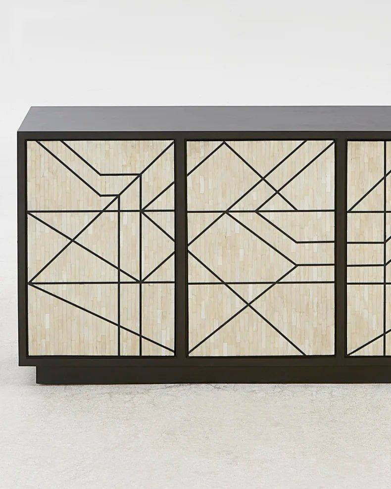 Ebony and brass inlay sideboard for upscale living spaces.