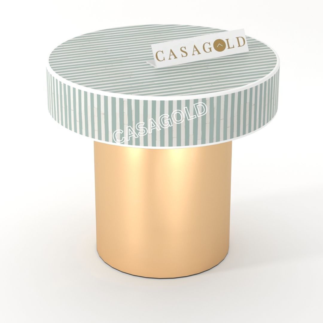 Elegant Round Bone Inlay Bedside Table with Smooth Finish