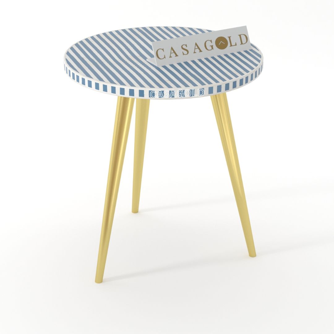 Elegant Round Inlay Side Table with 3 Wooden Legs