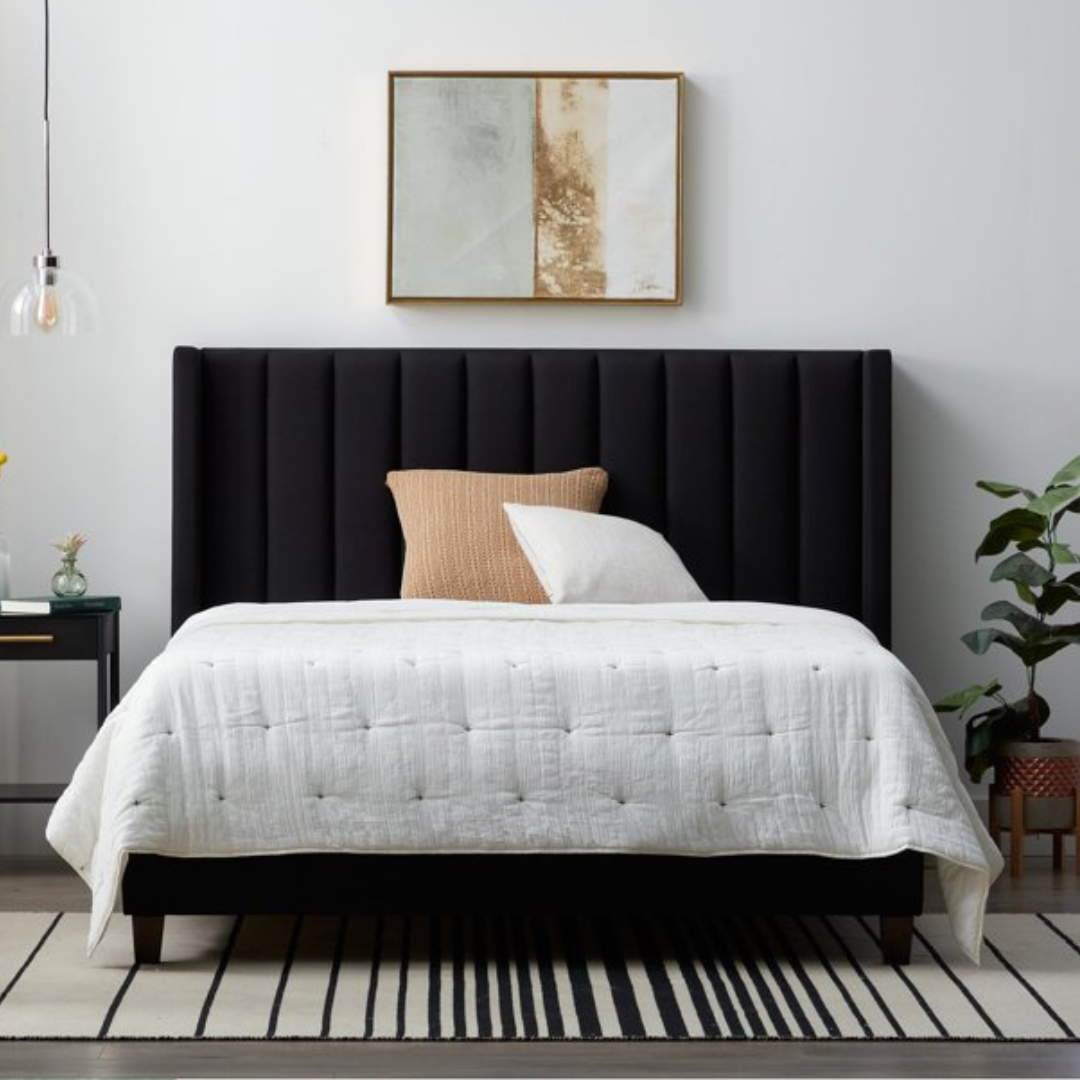 Luxurious wings bed frame with soft upholstery