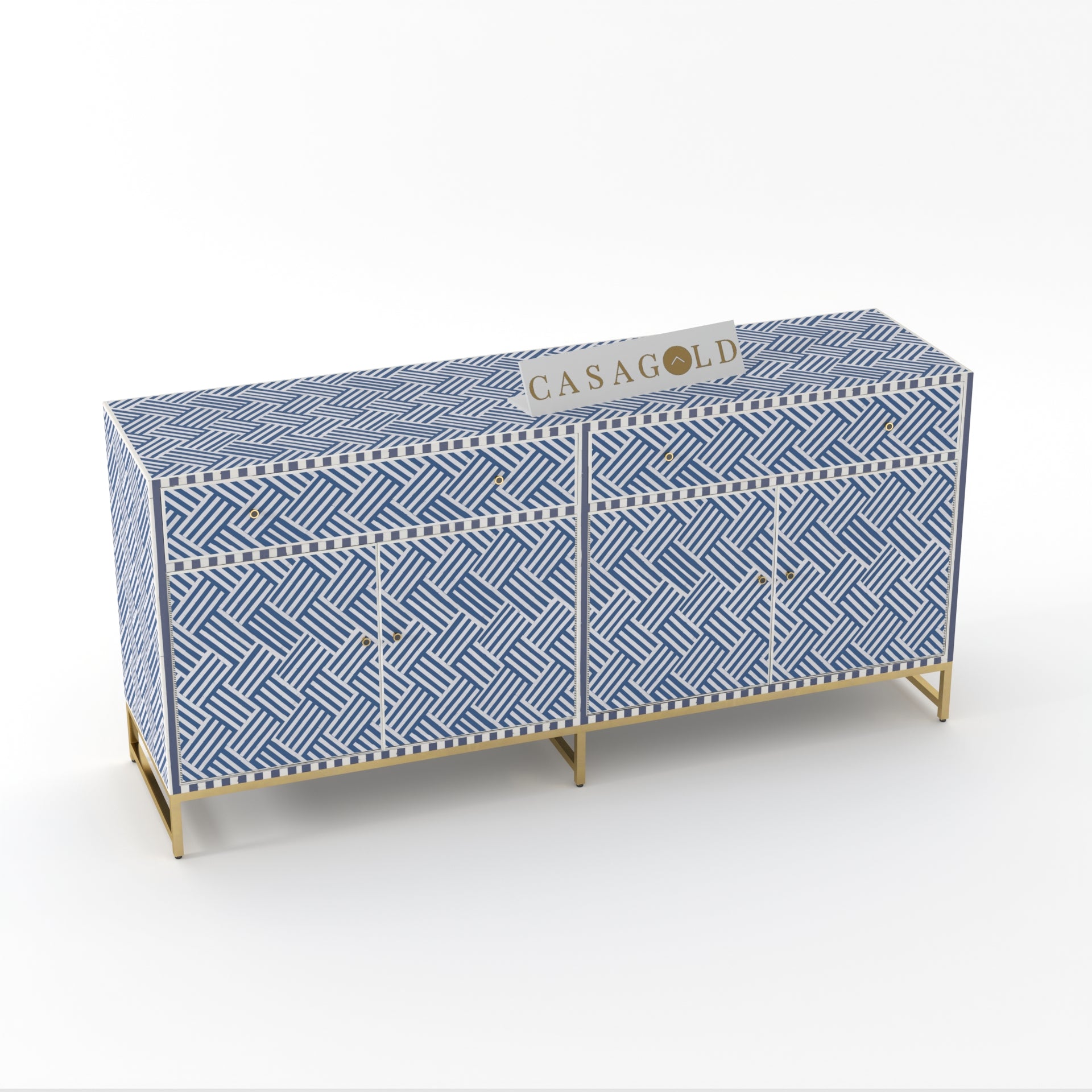 Elegant blue inlay storage cabinet with doors
