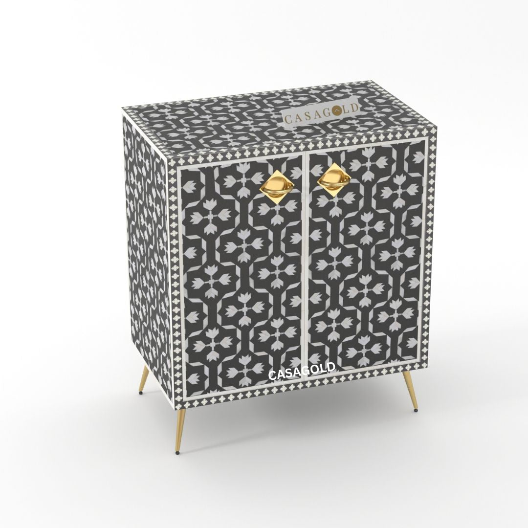 Elegant floral bone inlay storage cabinet