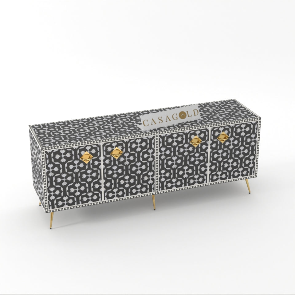 Elegant floral inlay TV console
storage cabinets