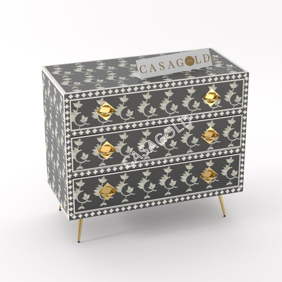 Elegant overlay black bone inlay chest of drawers for stylish storage