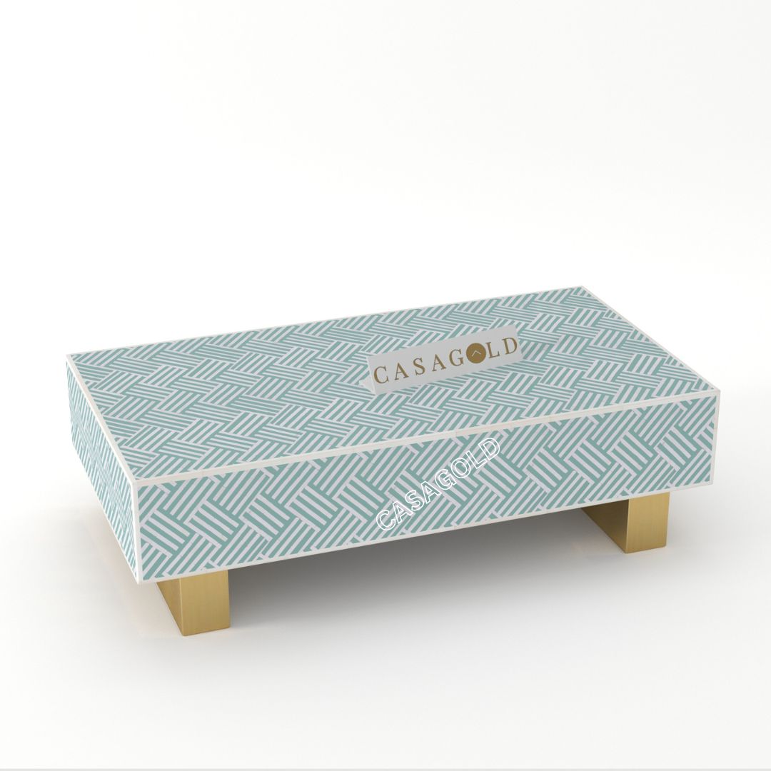 "Elegant rectangular bone inlay coffee table for modern living spaces"