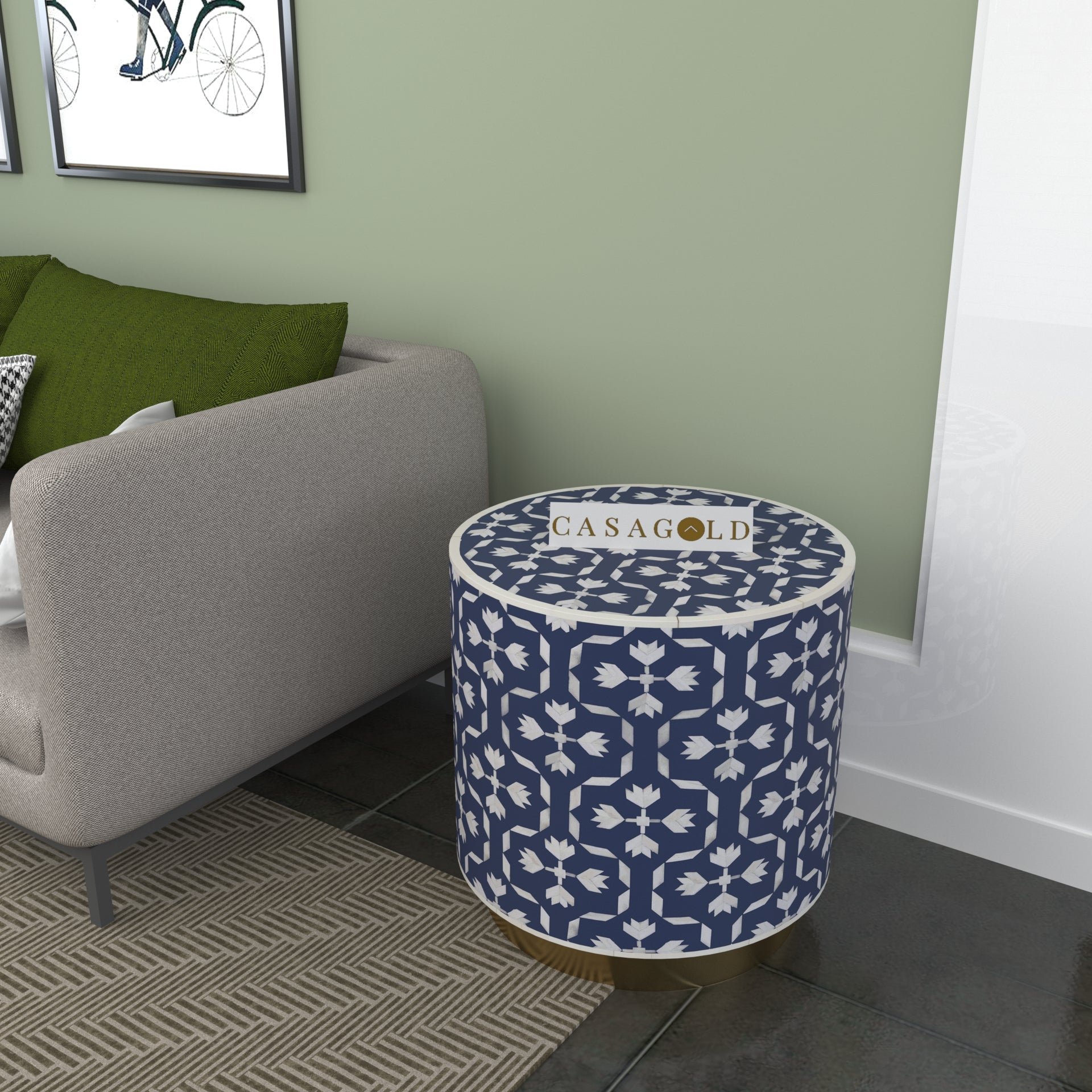 Ethnic Indigo Drum Inlay Side Table