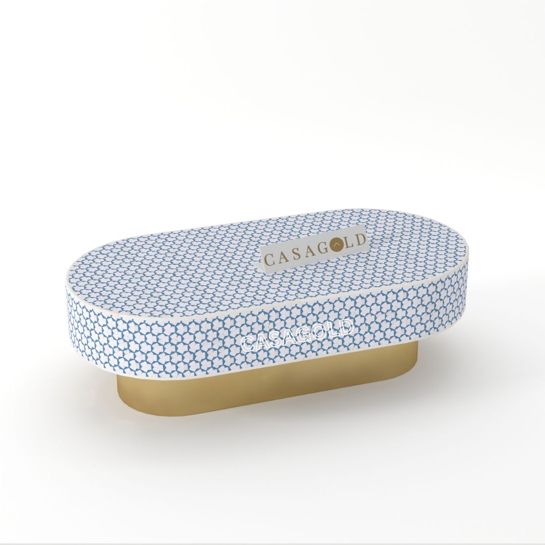 Exquisite Bone Inlay Oblong Coffee Table