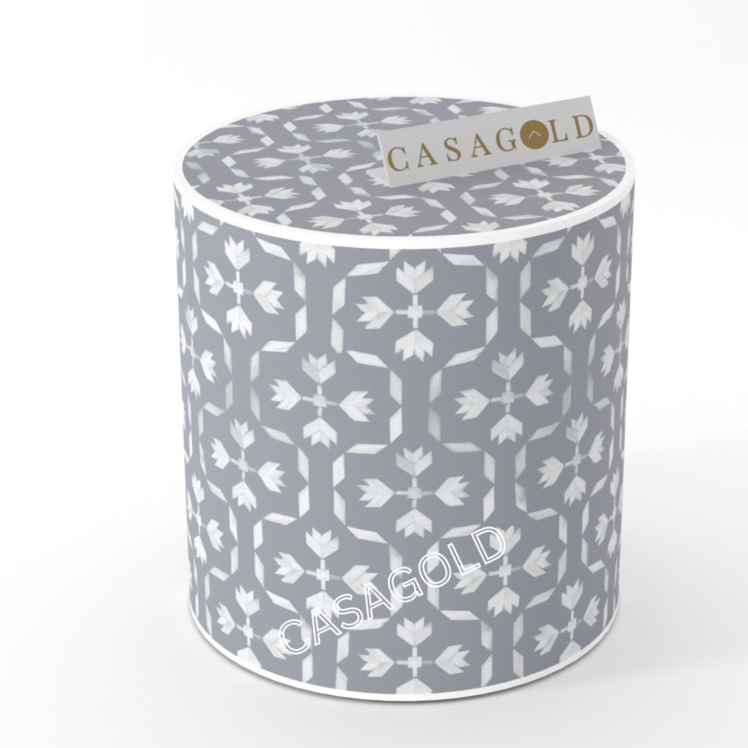 Floral Design Drum Inlay Side Table