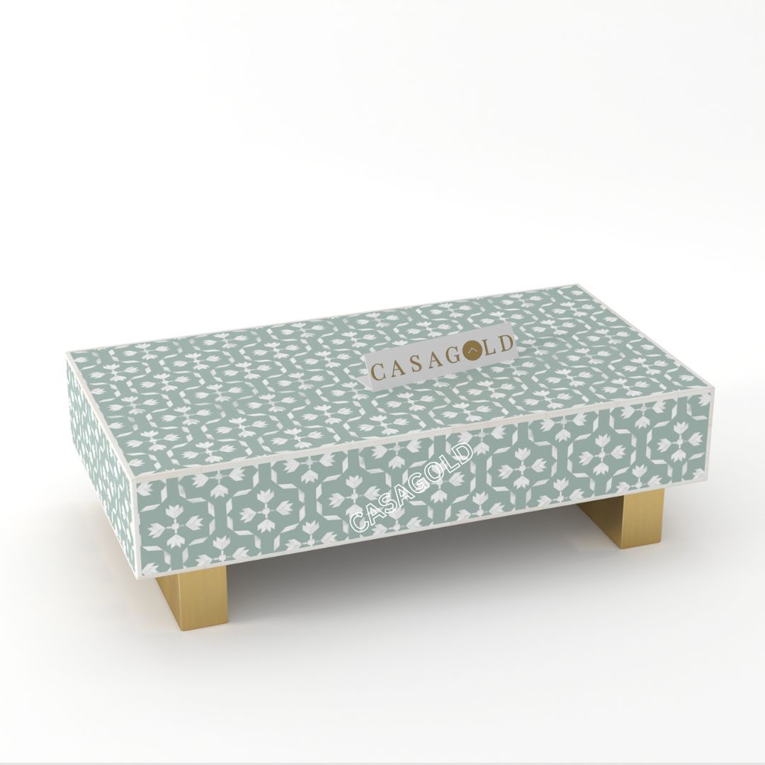 Floral Inlay Rectangular Coffee Table
