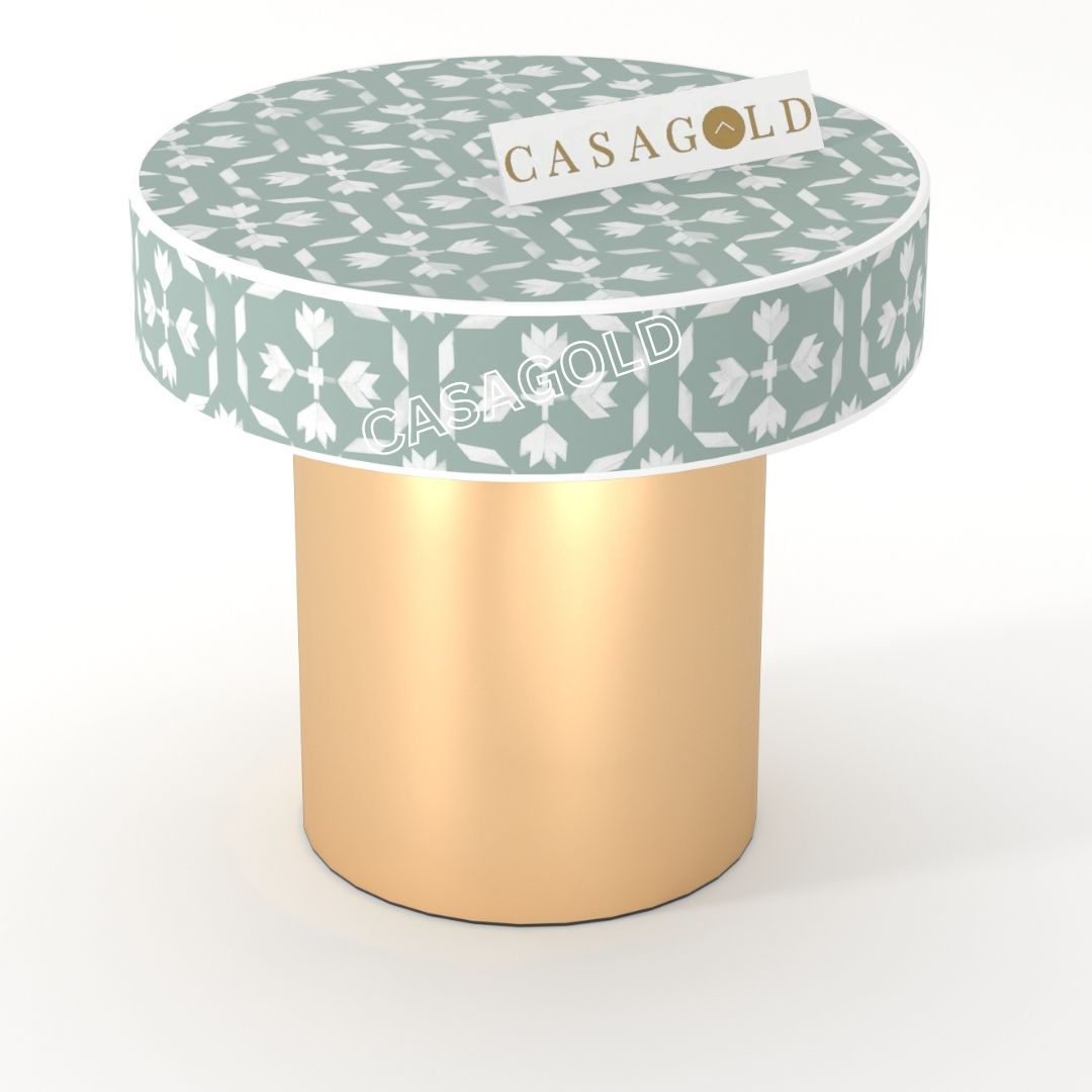 Floral Pattern Bone Inlay Table with Circular Top