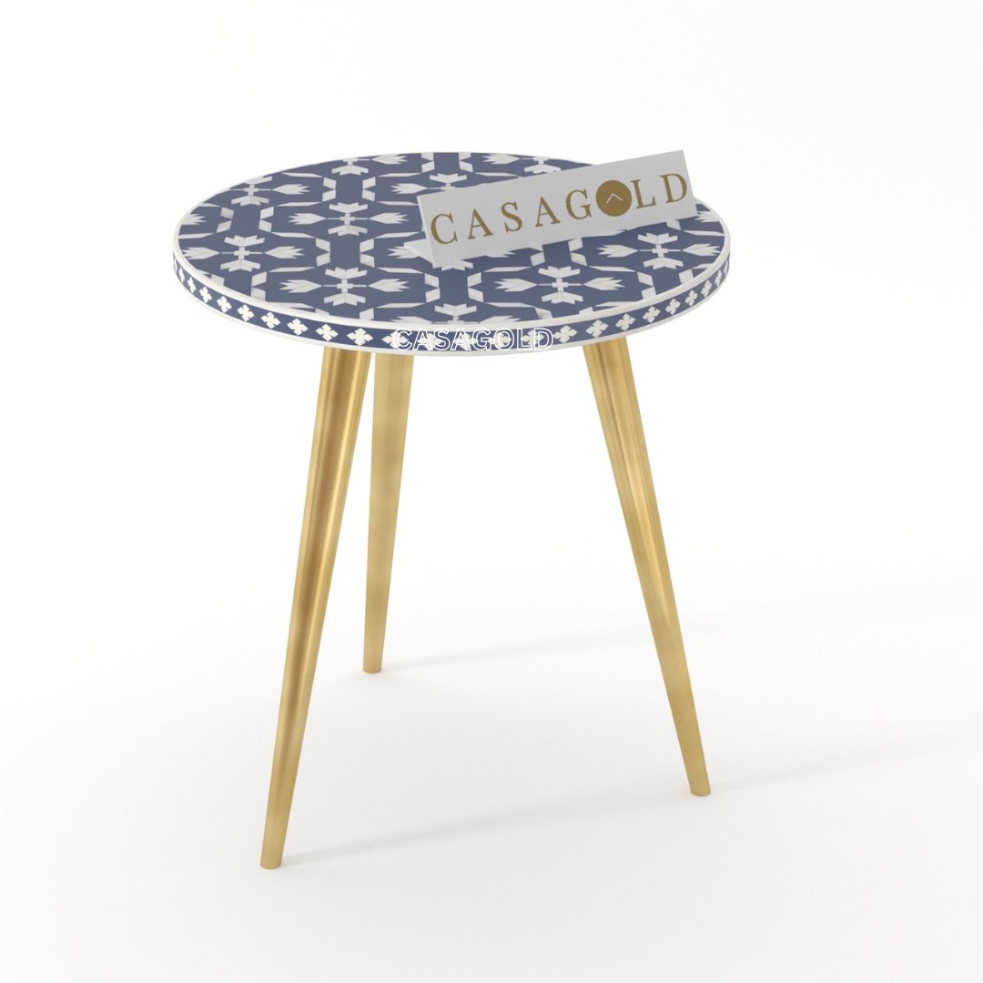 Floral Pattern Inlay Round 3-Leg Side Table