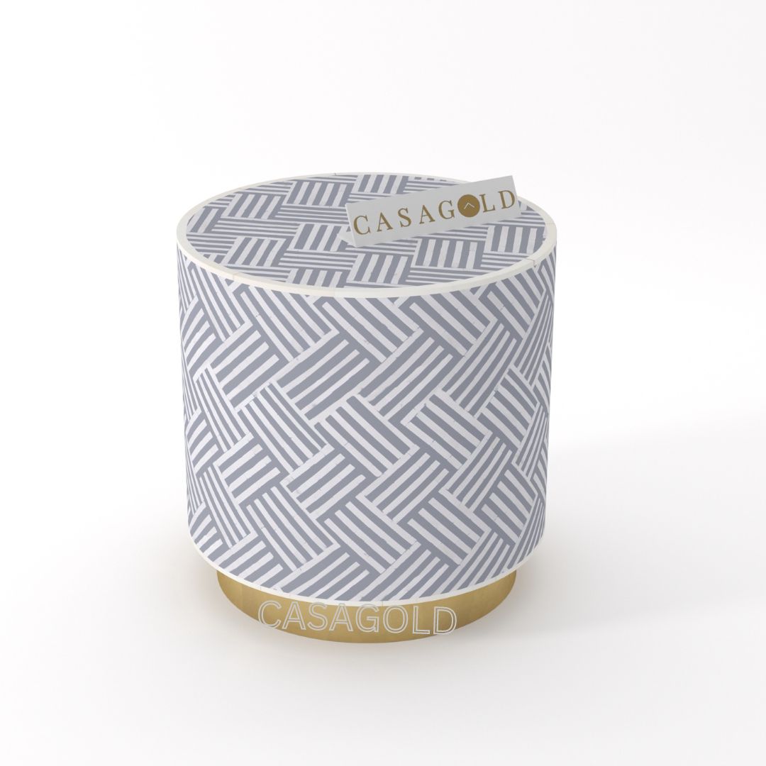 "Floral bone inlay drum-shaped side table for decorative interiors"