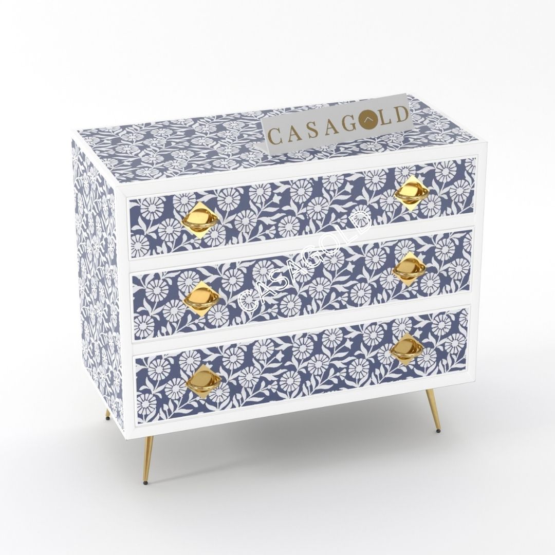 Flower Indigo Bone Inlay Storage Chest