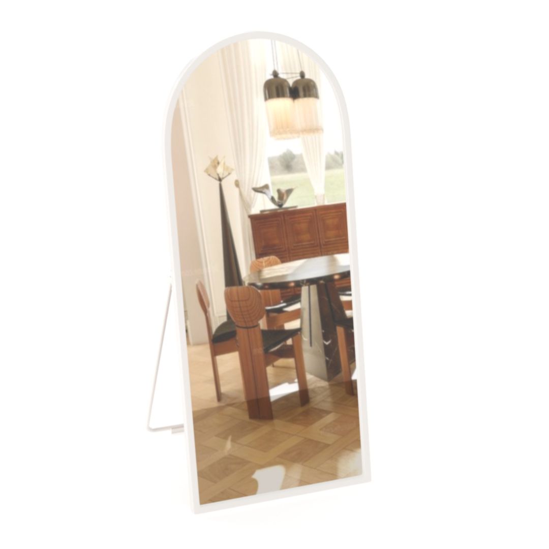 Full-Length White Metal Frame Glass Dressing Mirror