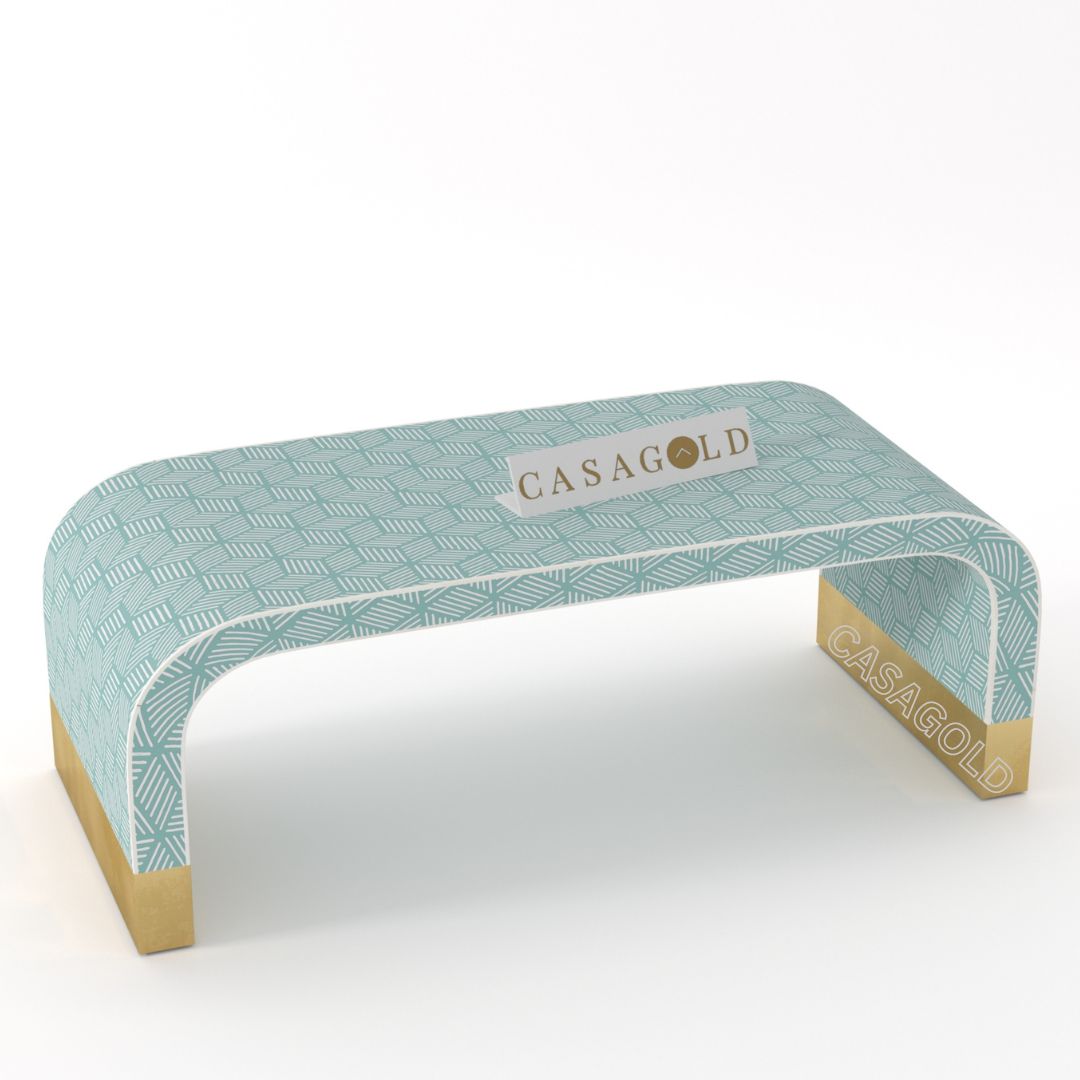 "Geo-patterned bone inlay rectangular coffee table for modern homes"