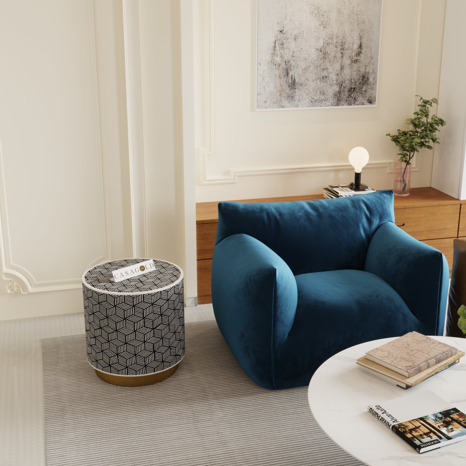 Geo Design Drum Inlay Side Table
