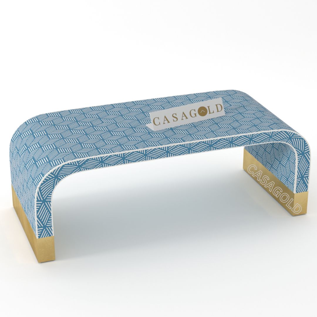 Geo Pattern Bone Inlay Rectangular Coffee Table