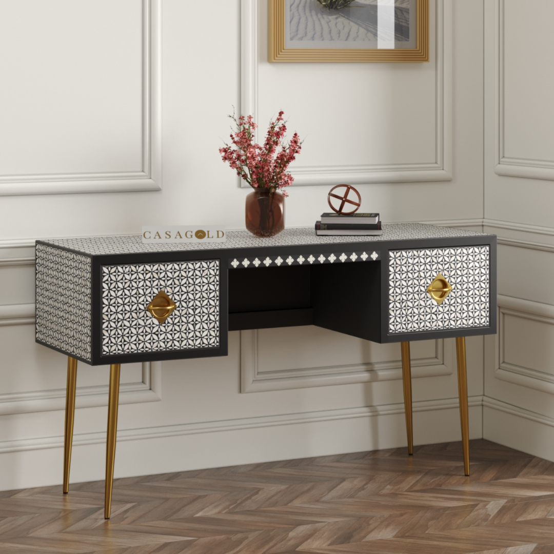 Geo Pattern Bone Inlay Study Desk