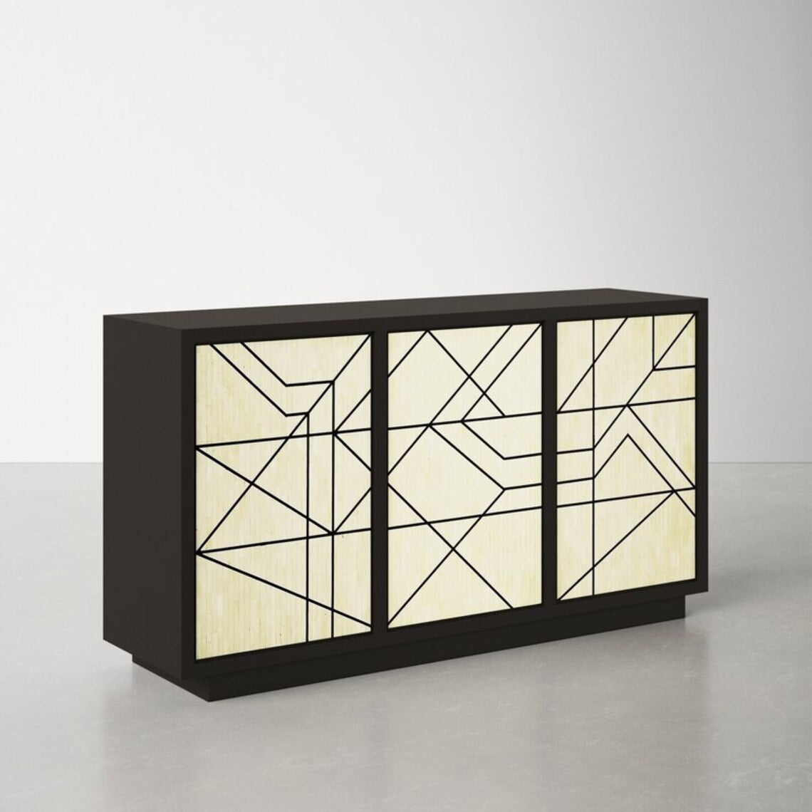 Geometric Black and white bone inlay sideboard for chic decor.