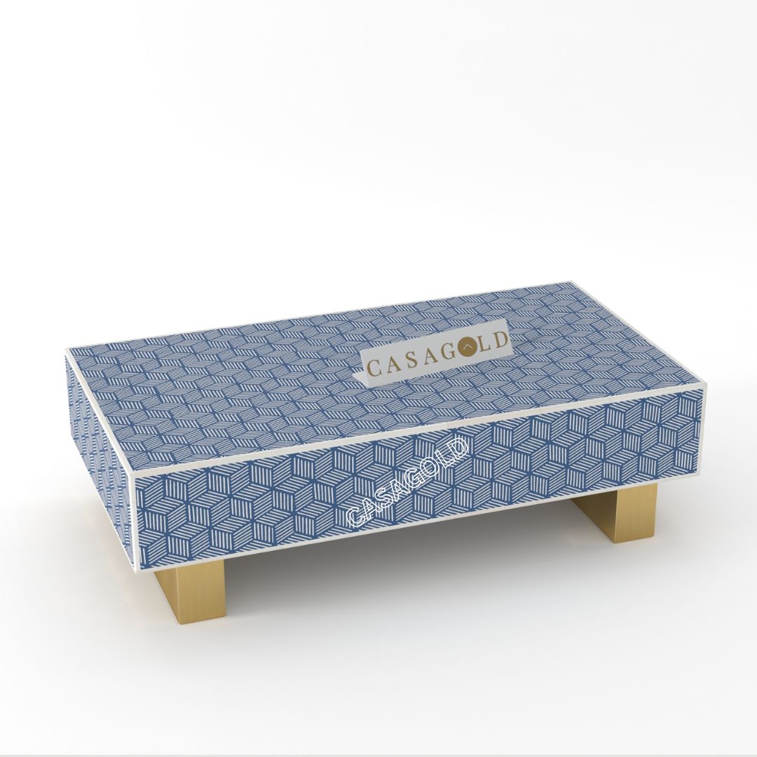 "Geometric bone inlay rectangular coffee table for artistic interiors"