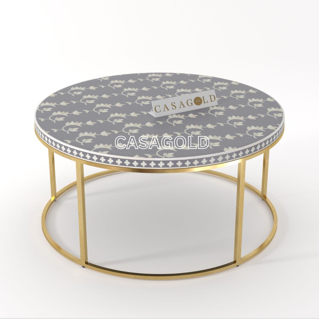 Glossy Round Bone Inlay Coffee Table