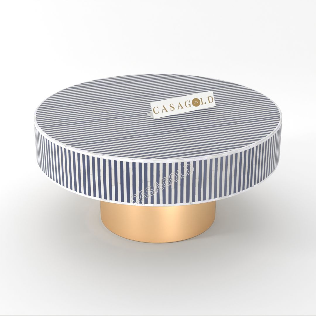 Glossy finish round bone inlay coffee table