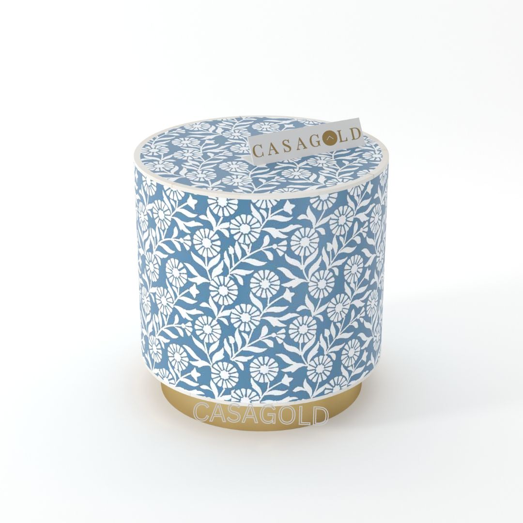 Gold Base Finish Drum Inlay Side Table