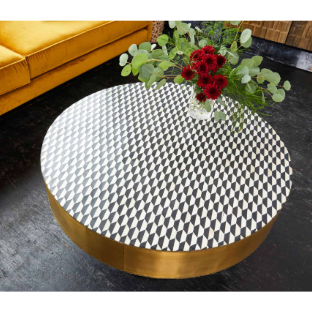 Handmade round coffee table with inlay work