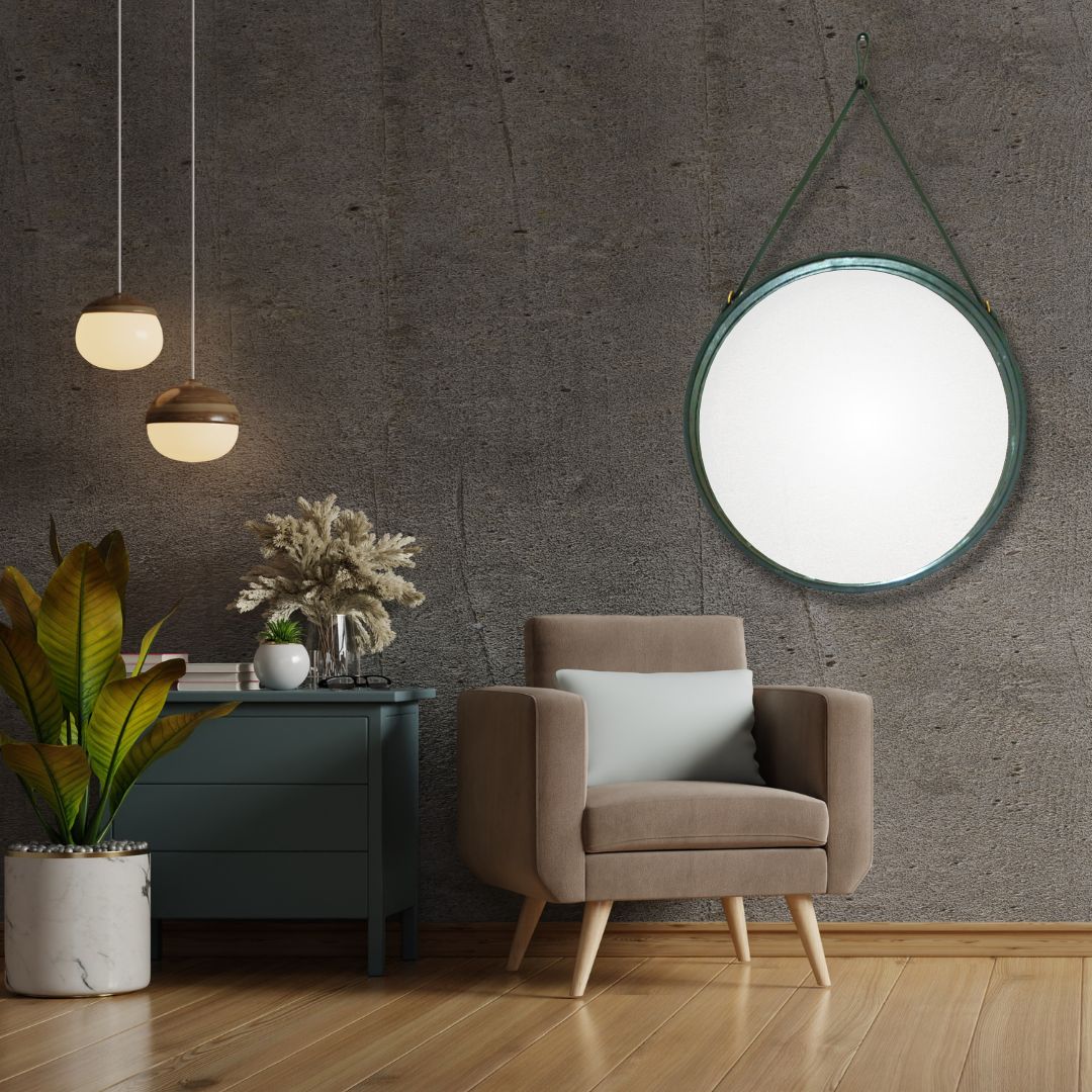 Green Round Glass Mirror with Leather Strap . mirror price large bathroom mirror ornate mirror round wall mirror