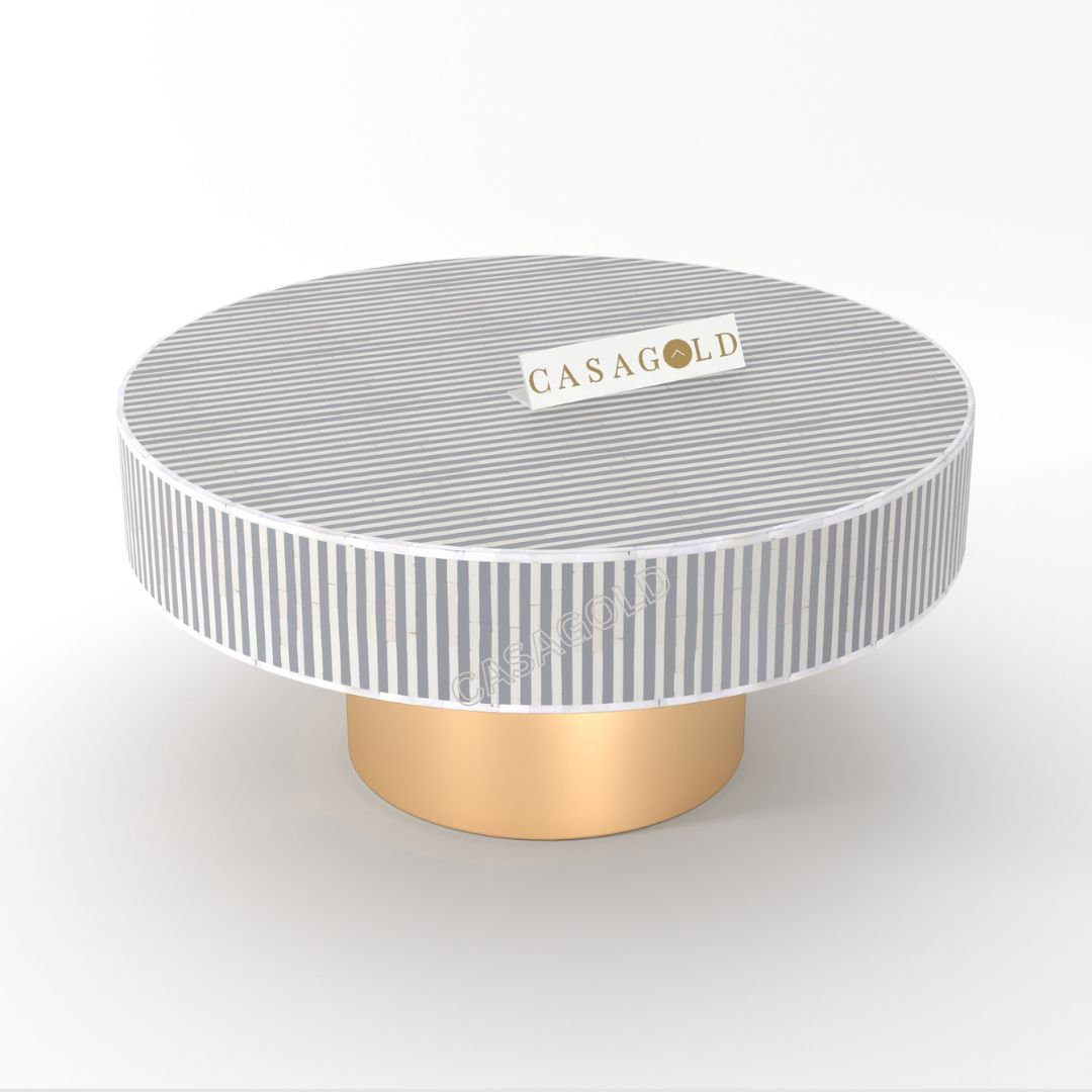 Grey -accented bone inlay round coffee table