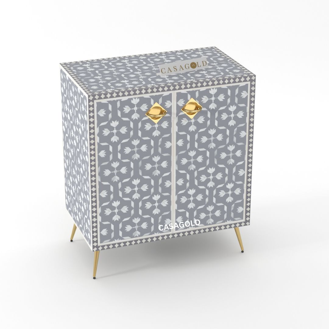 Grey Bone Inlay Cabinet with Ample Storage