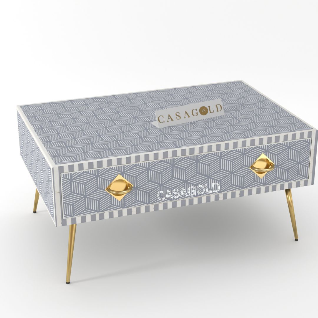 Black Bone Inlay Rectangular Coffee Table