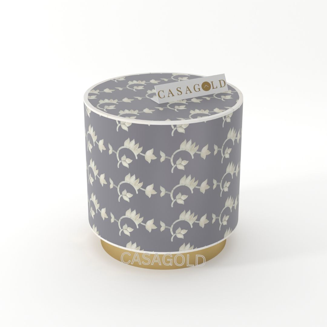 Grey Overlay Bone Drum Inlay Side Table