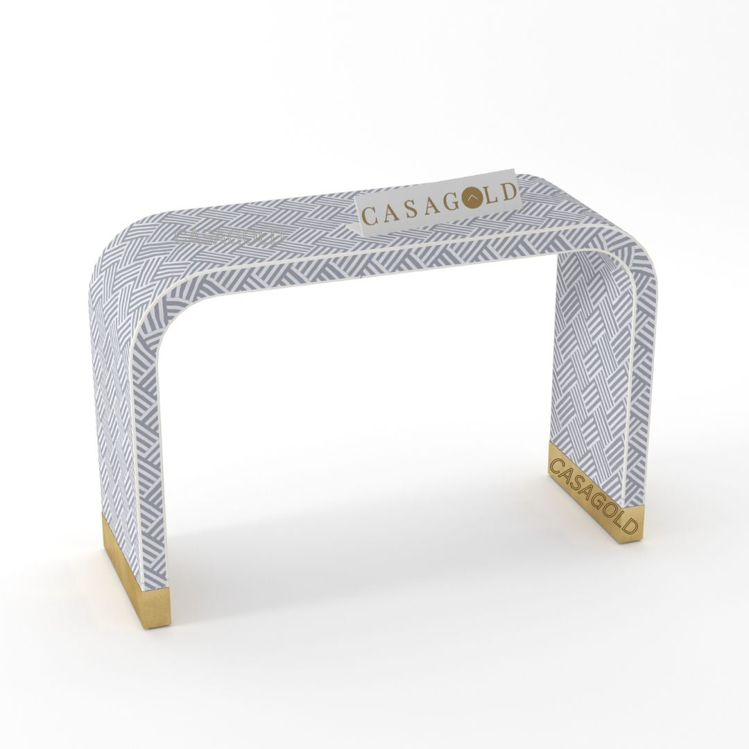 Grey and White Geo Inlay Console Desk for Home Office