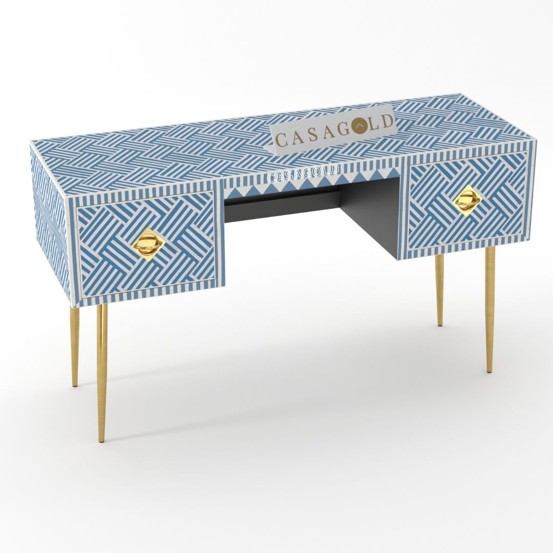 Handcrafted Chevron Bone Inlay Study Desk