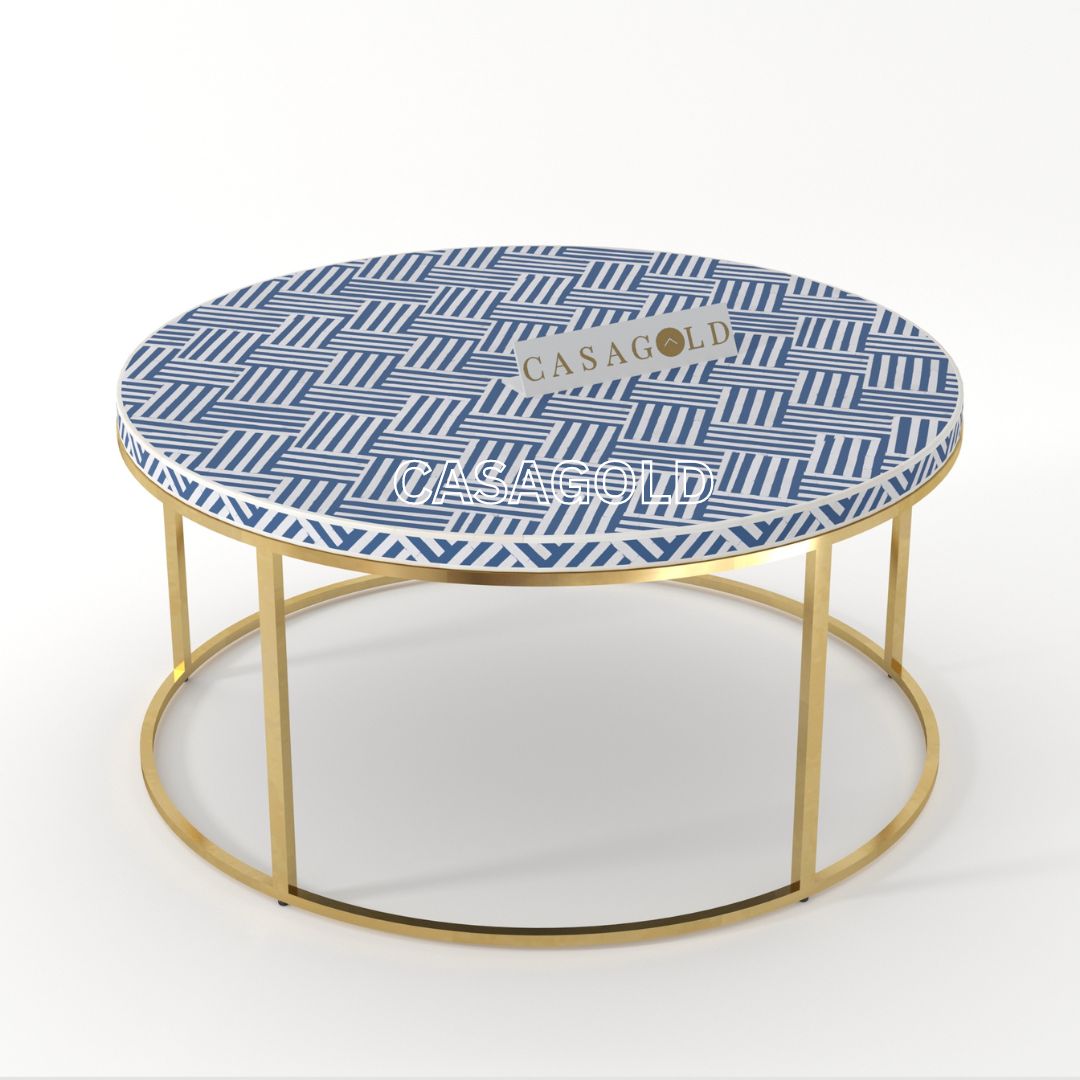 Handmade round coffee table with inlay work
