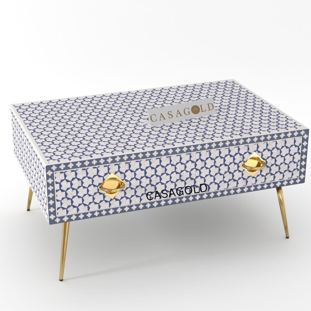 Handcrafted Targua Bone Inlay Rectangular Coffee Table