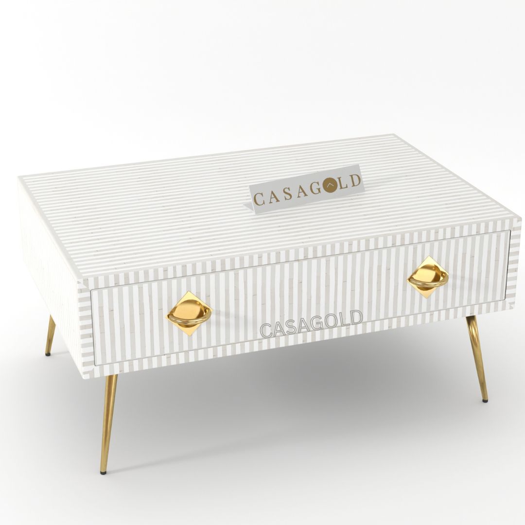 Handcrafted Waterfall Bone Inlay Rectangular Coffee Table