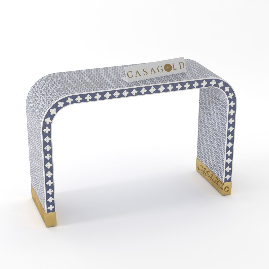 Indigo and White Bone Inlay Console Table for Interiors