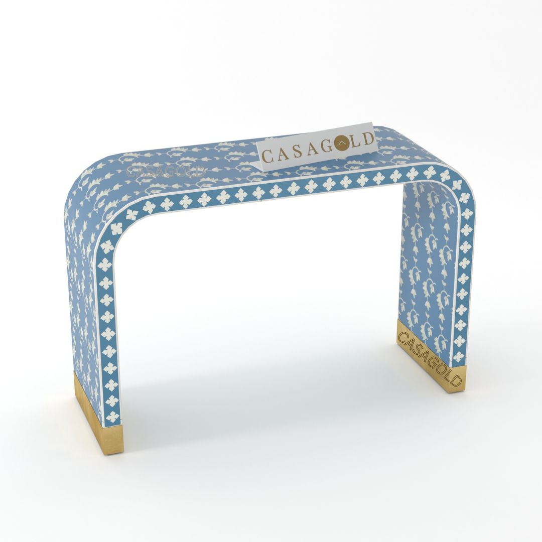 Indigo bone inlay Overlay console table with intricate design