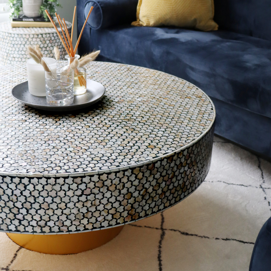 Bone Inlay Round Coffee Table - Handmade Art
table large wood coffee table