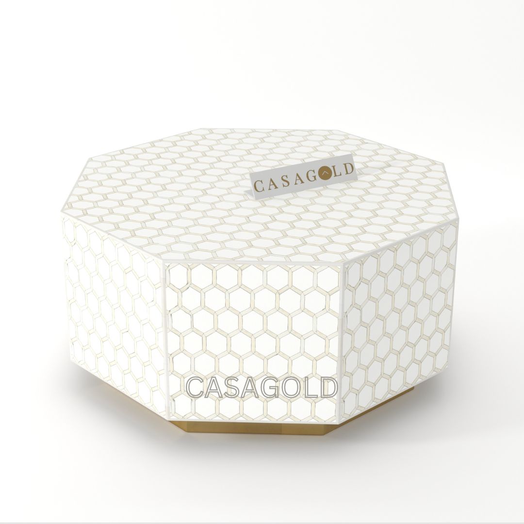 Intricate Bone Inlay Hexagon Coffee Table