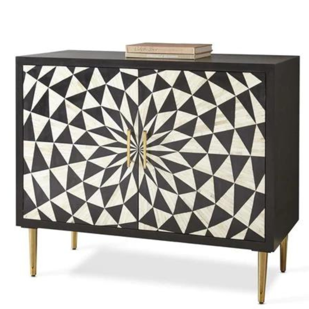 Ivory Kara bone inlay sideboard with delicate craftsmanship.