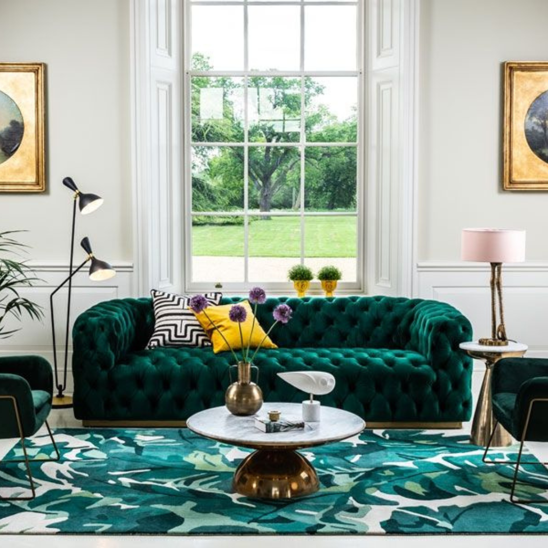 Luxe Green-Trimmed Sectional Sofa