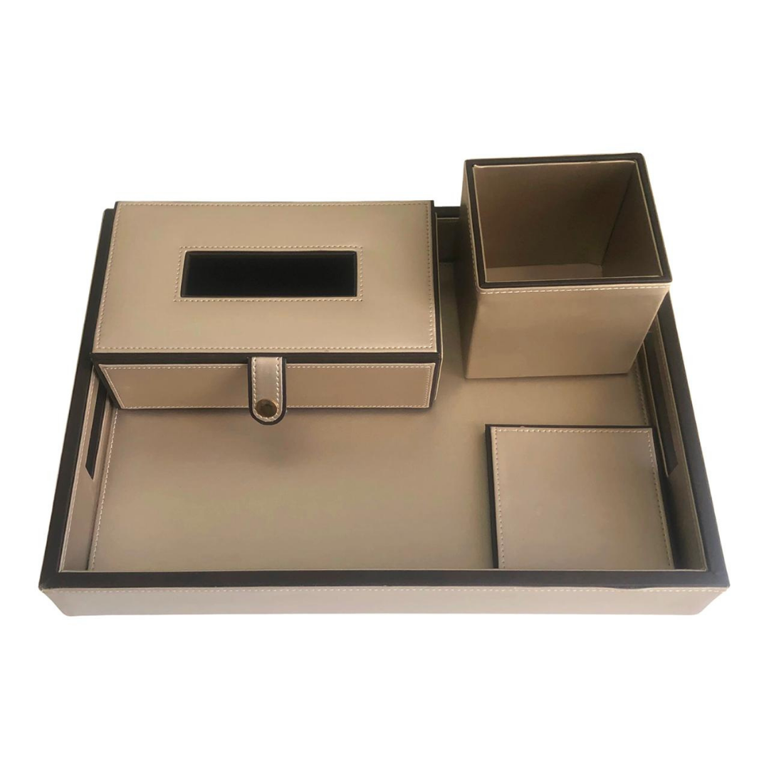 Ivory leather desk organizer set with premium finish