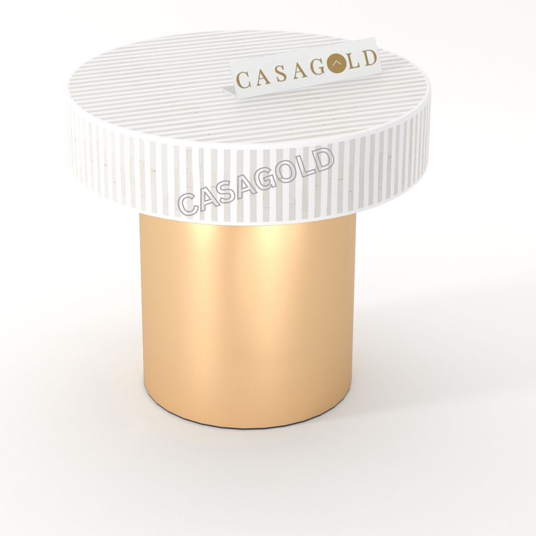 Luxurious Round Bone Inlay Bedside Table with Artistic Details