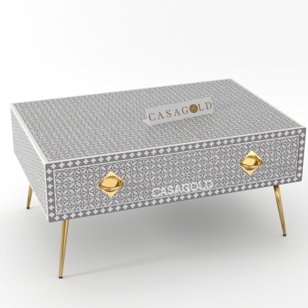"Luxurious rectangular bone inlay coffee table for premium interiors"